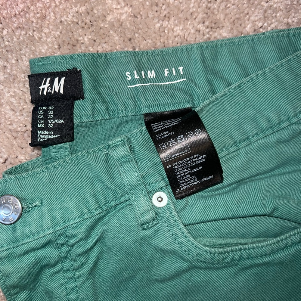 H&M Green Slim Fit Jeans Soft Washed Look
